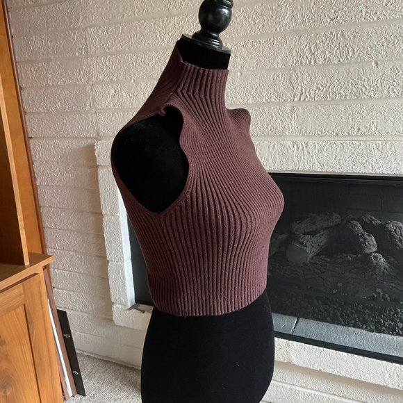 Zara Brown Knit Mock Neck Ribbed Stretchy Sleeveless Top Size Small EUC - Picture 5 of 5